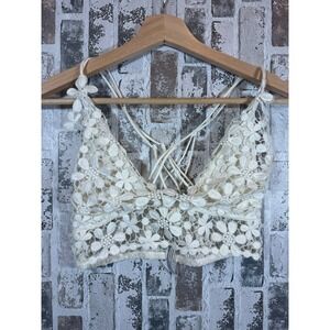 Free People Intimately Bralette Womens XS Cream  Floral Crochet Strappy